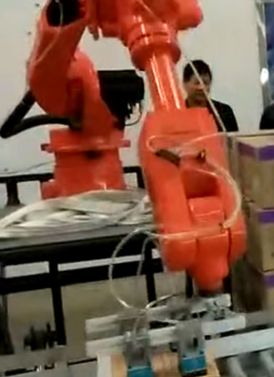 爾必地碼垛機器人流水線上搬運碼垛紙箱案例